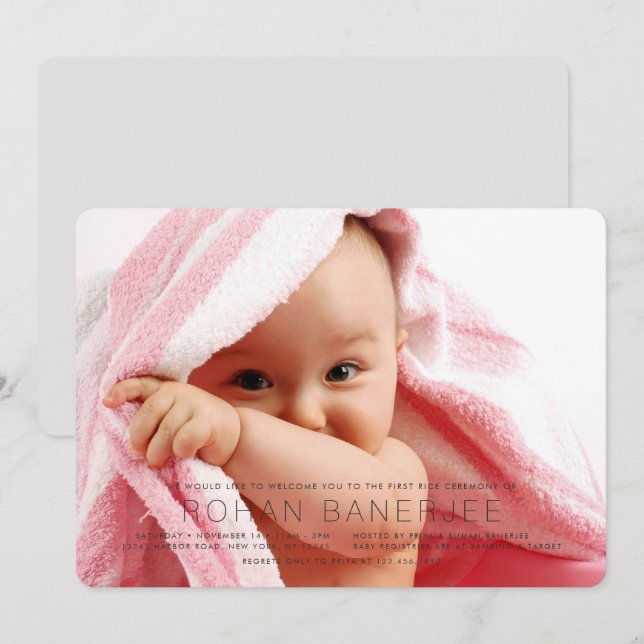 Simple First Rice Ceremony Annaprashan Invitation (Front/Back)