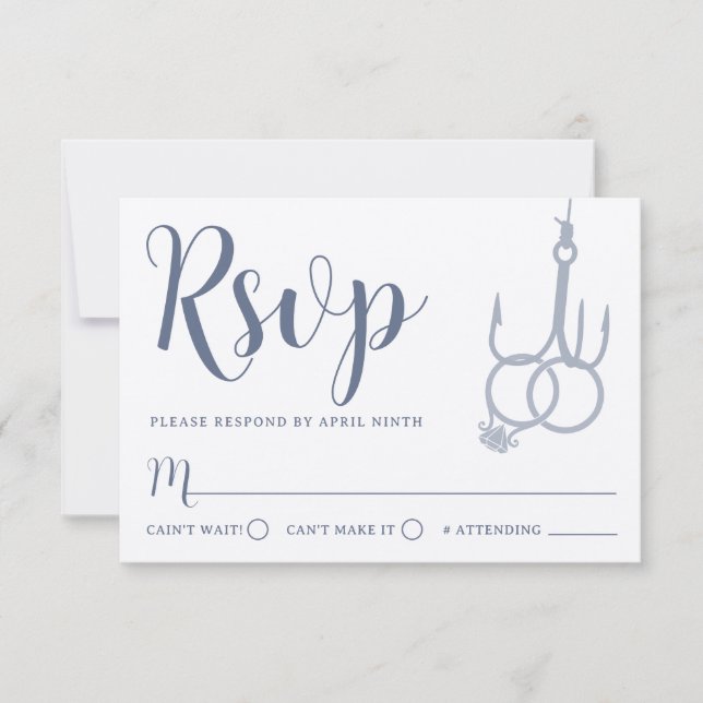 Simple Fishing Hook Wedding Rings RSVP Card Kraft (Front)