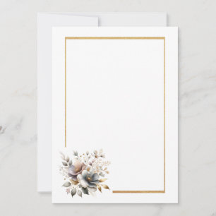 Simple Floral and Gold Frame Blank Wedding Invitation