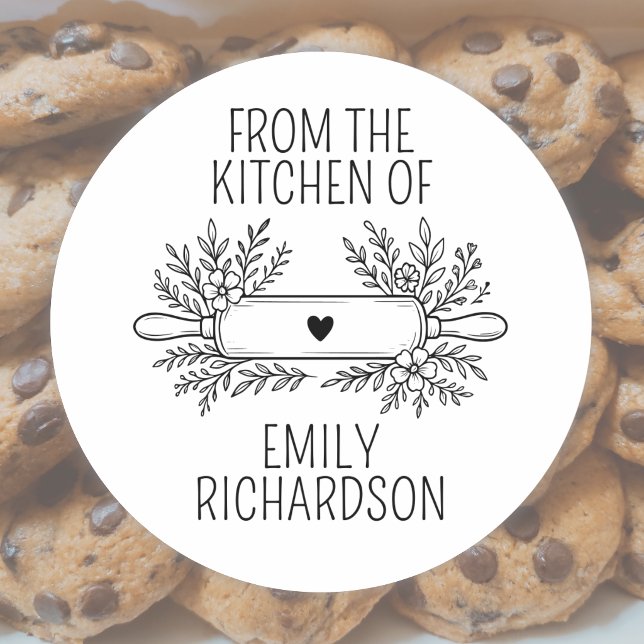 Simple Floral Baking Kitchen Classic Round Sticker (Creator Uploaded)