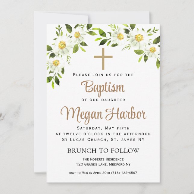 Simple Floral Baptism Invitation  (Front)