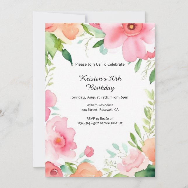 Simple Floral Birthday Invitation (Front)