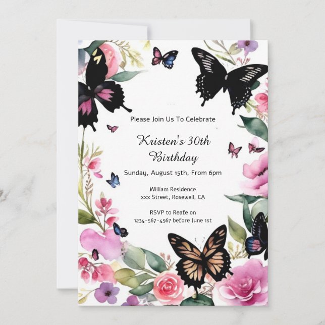 Simple Floral Birthday Invitation (Front)