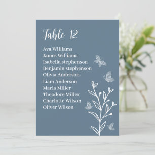 Simple floral blue seating chart card