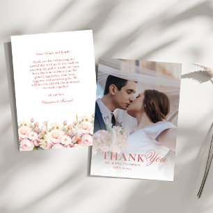 Simple Floral Blush Pink Wedding  Thank You Card
