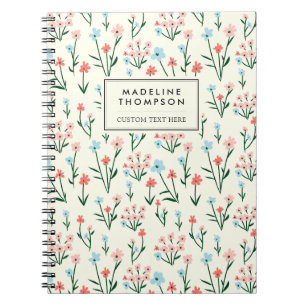 Simple Floral Botanical Pink Blue Flower Notebook