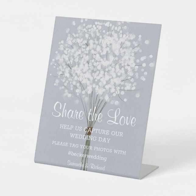 Simple Floral Bouquet Wedding Poster Pedestal Sign (Front)