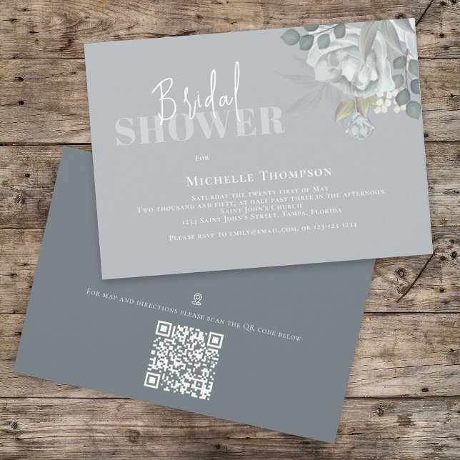Simple Floral Bridal Shower Blue QR Code Map Invitation (Creator Uploaded)
