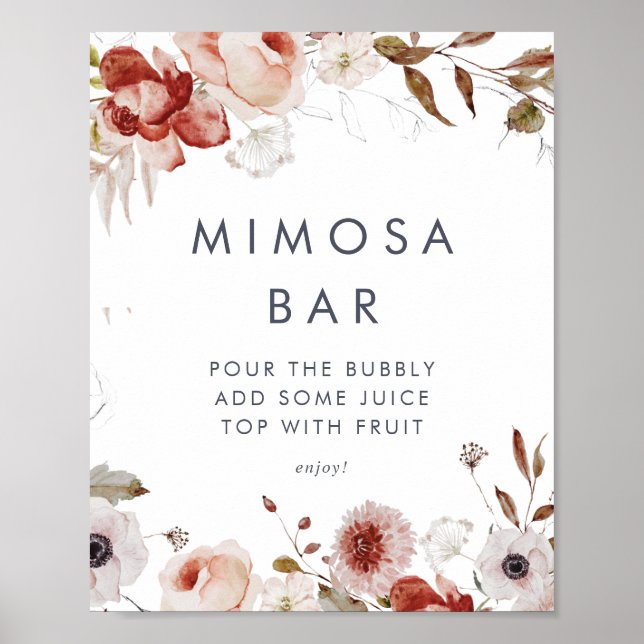 Simple Floral Bridal Shower Mimosa Bar Sign (Front)