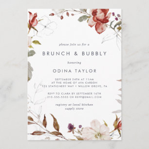 Simple Floral Brunch and Bubbly Bridal Shower Invitation