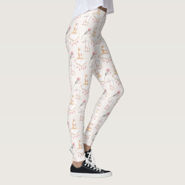 Simple Floral Bunny Pattern Easter | Leggings (Right)