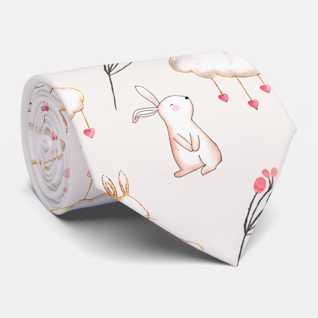 Simple Floral Bunny Pattern Easter | Necktie (Rolled)