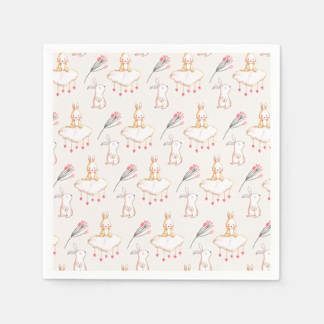 Simple Floral Bunny Pattern Easter | Paper Napkin (Front)