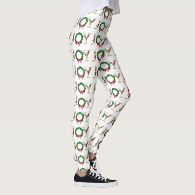 Simple floral Christmas wreath joy fancy script Leggings (Right)