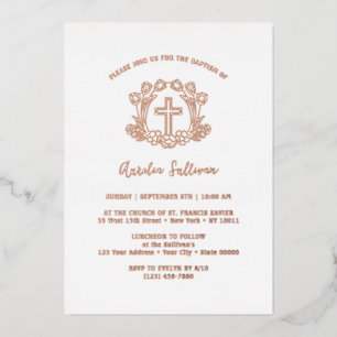 Simple Floral Cross Baptism Foil