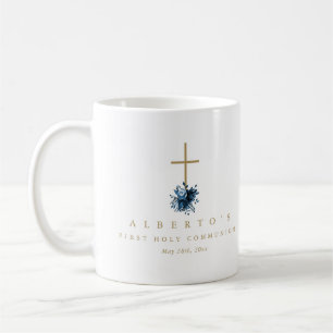 Simple Floral Cross Catholic First Communion Photo Coffee Mug