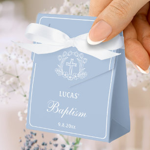 Simple Floral Cross Light Blue Baptism Small Tent Favour Box
