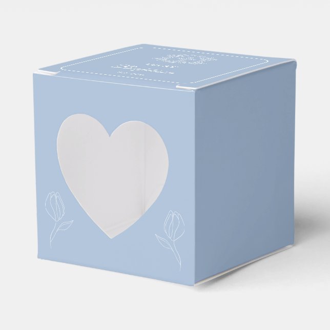 Simple Floral Cross on Light Blue Baptism Heart Favour Box (Front Side)