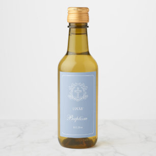 Simple Floral Cross on Light Blue Baptism Wine Label