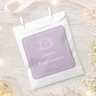 Simple Floral Cross on Lilac Confirmation Favour Bag