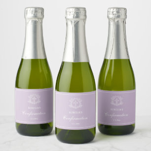 Simple Floral Cross on Lilac Confirmation Sparkling Wine Label