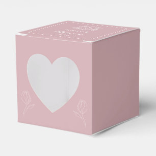 Simple Floral Cross on Pink Baptism Heart Favour Box