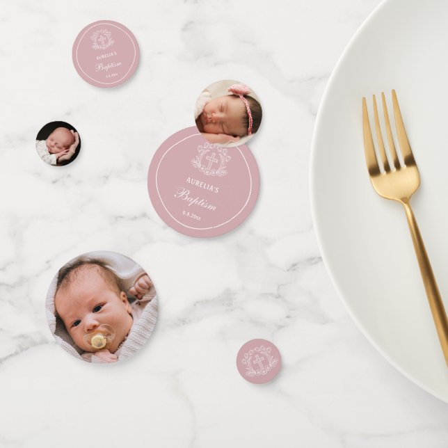Simple Floral Cross on Pink Baptism Table Confetti (Group)