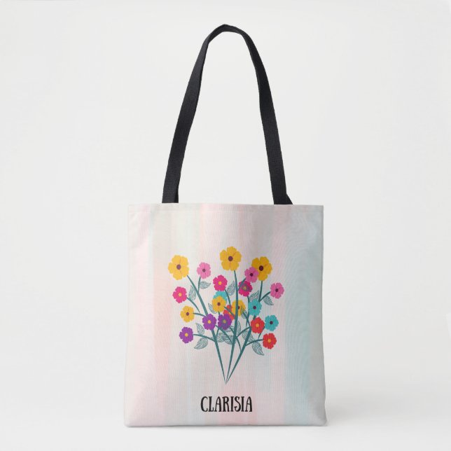 Simple Floral Custom Name Tote Bag (Front)
