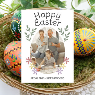 Simple Floral Cute Easter Egg, Easter Family Photo Holiday Card