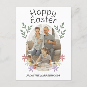 Simple Floral Cute Easter Egg, Easter Family Photo Holiday Postcard