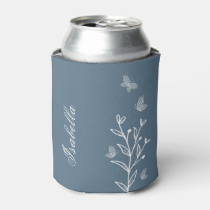 simple floral dusty blue can cooler