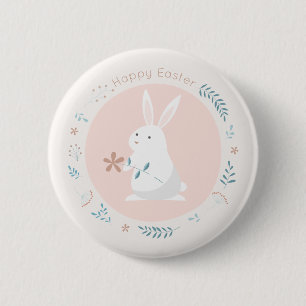 Simple Floral Easter Bunny Pin Button