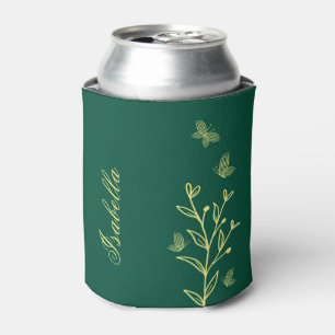 Simple floral emerald green can cooler