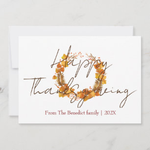 Simple floral fall leaves happy thanksgiving holiday card