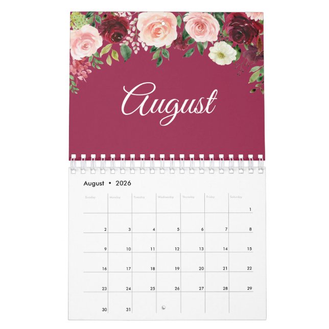 Simple floral family photo 2024 calendar (Aug 2026)