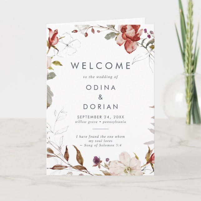 Simple Floral Folded Wedding Program (Front)