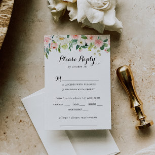 Simple Floral Foliage Wedding Menu Choice RSVP