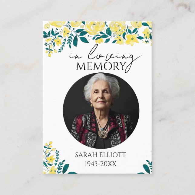 Simple floral Funeral Memorial Prayer Photo Card (Front)