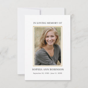 Simple Floral Funeral Memorial Prayer Photo Card
