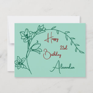 Simple Floral Green and Maroon Aged Birthday Postcard