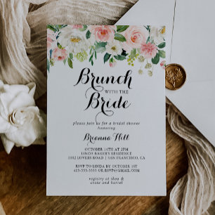Simple Floral Green Brunch with the Bride Shower Invitation
