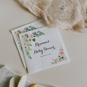 Simple Floral Green Calligraphy Baby Shower Napkin