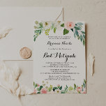 Simple Floral Green Calligraphy Bat Mitzvah Invitation<br><div class="desc">This simple floral green calligraphy bat mitzvah invitation is perfect for a tropical bat mitzvah. The design features lovely white,  pink,  and blush hand-painted roses embedded in green foliage,  inspiring artistic beauty.</div>
