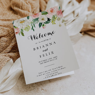 Simple Floral Green Calligraphy Folded Wedding Program