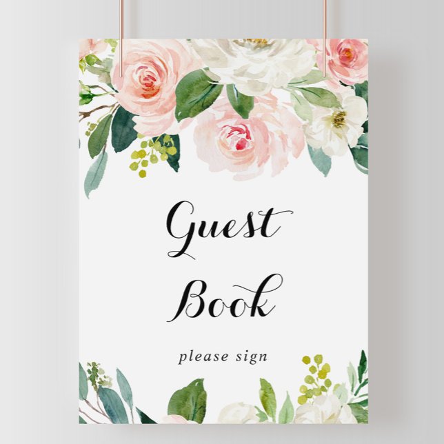 Simple Floral Green Calligraphy Guest Book Sign (Creator Uploaded)