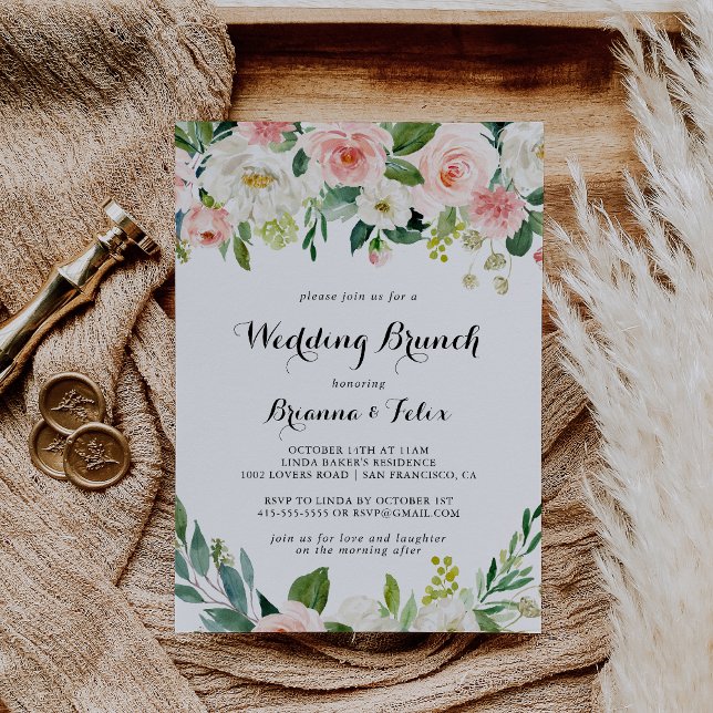 Simple Floral Green Calligraphy Wedding Brunch Invitation (Creator Uploaded)