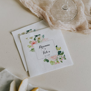 Simple Floral Green Foliage Calligraphy Wedding Napkin