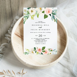 Simple Floral Green Foliage Casual Wedding Invitation