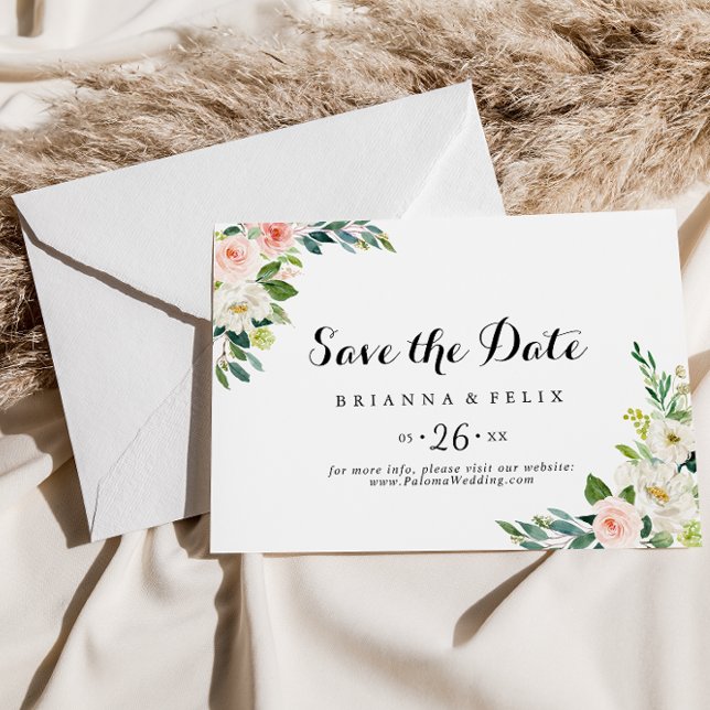 Simple Floral Green Foliage Horizontal Wedding Save The Date (Creator Uploaded)