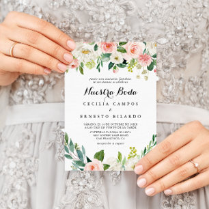 Simple Floral Green Foliage Nuestra Boda Wedding Invitation